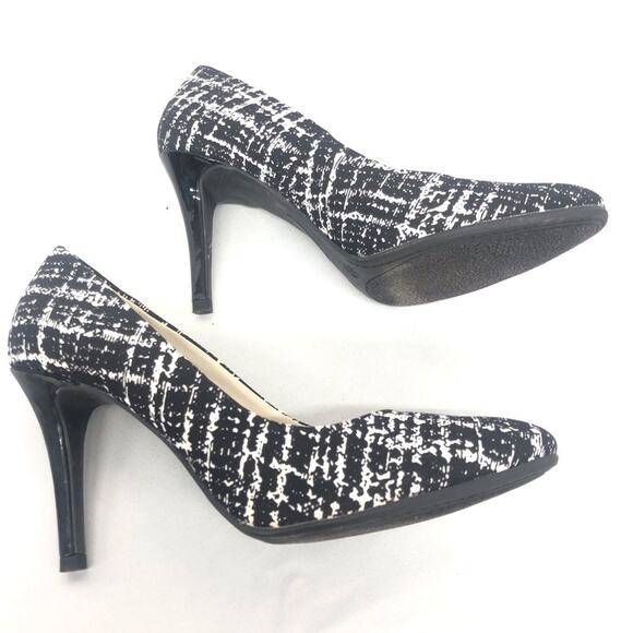 Metaphor Black White Slip On Heel Graphic Windowpane pattern 4 inch Women's 8.5M - Picture 13 of 16